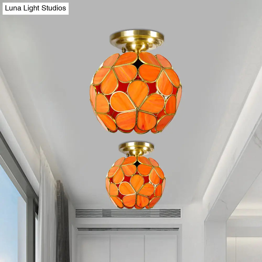 DecorBites™ Victorian Stained Glass Flower Ceiling Light in White/Pink/Orange Semi-Mount