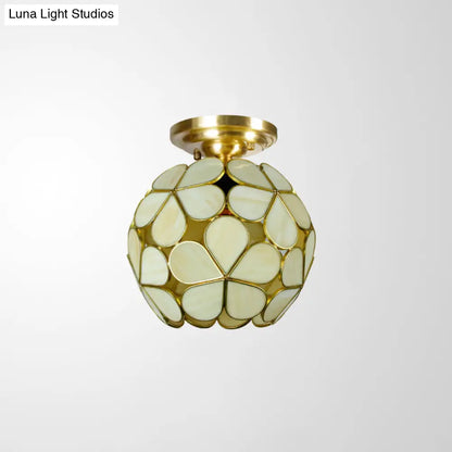 DecorBites™ Victorian Stained Glass Flower Ceiling Light in White/Pink/Orange Semi-Mount