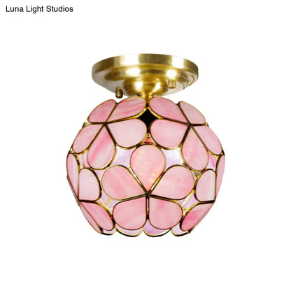DecorBites™ Victorian Stained Glass Flower Ceiling Light in White/Pink/Orange Semi-Mount
