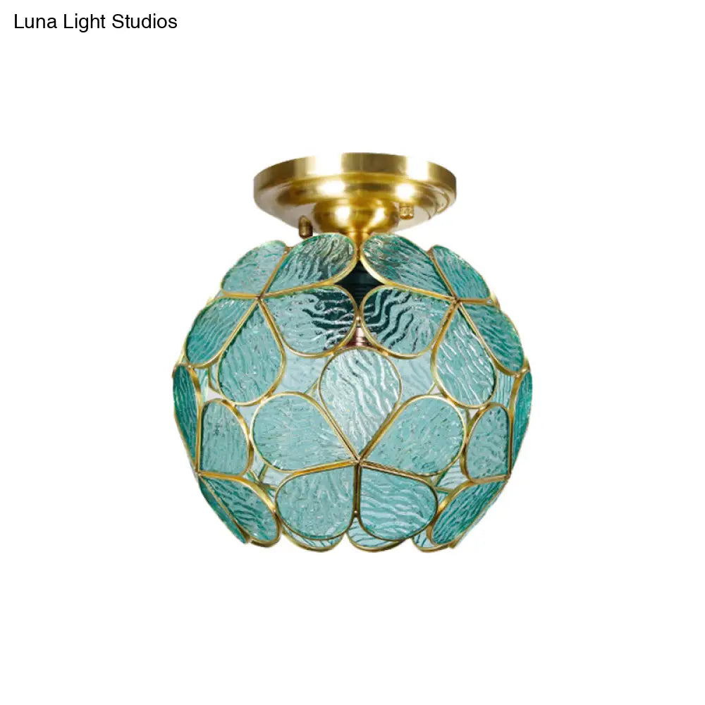 DecorBites™ Victorian Stained Glass Flower Ceiling Light in White/Pink/Orange Semi-Mount
