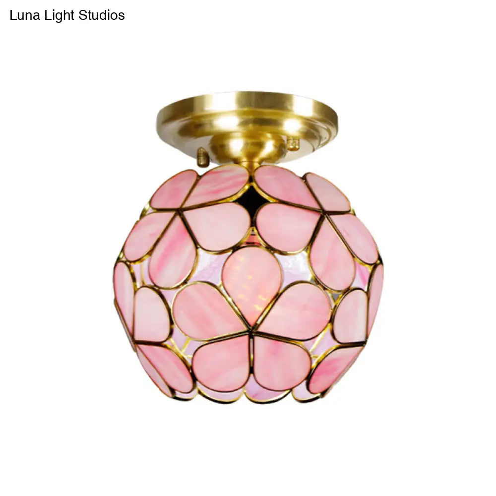 DecorBites™ Victorian Stained Glass Flower Ceiling Light in White/Pink/Orange Semi-Mount