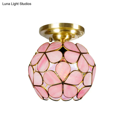 DecorBites™ Victorian Stained Glass Flower Ceiling Light in White/Pink/Orange Semi-Mount