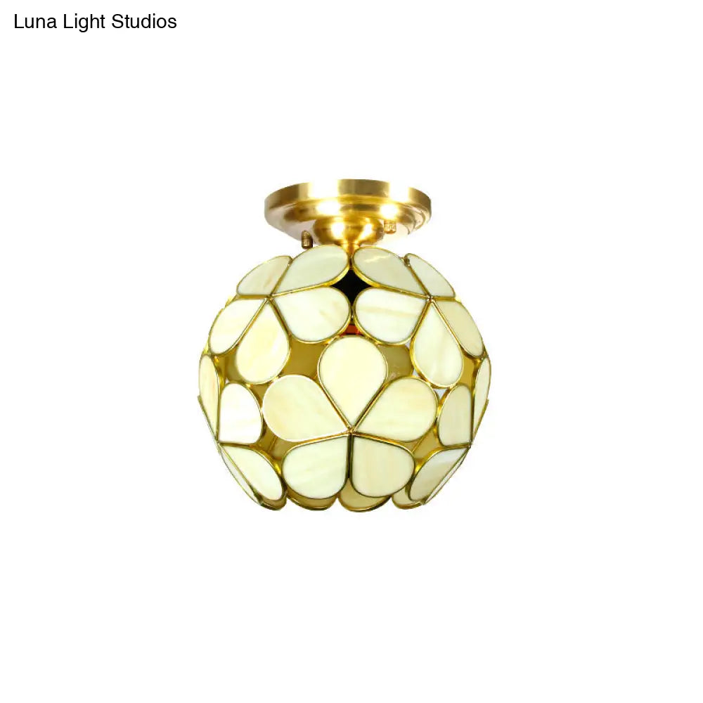 DecorBites™ Victorian Stained Glass Flower Ceiling Light in White/Pink/Orange Semi-Mount