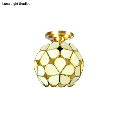 DecorBites™ Victorian Stained Glass Flower Ceiling Light in White/Pink/Orange Semi-Mount
