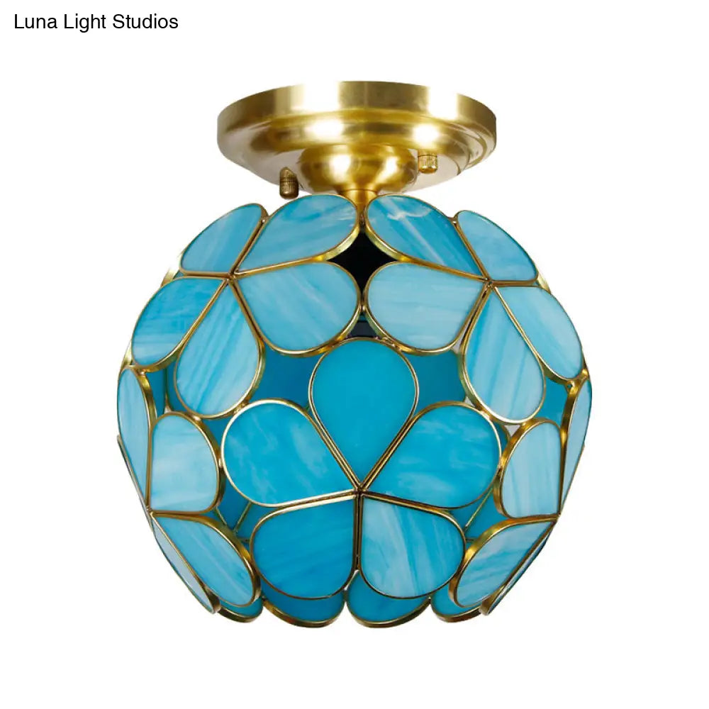 DecorBites™ Victorian Stained Glass Flower Ceiling Light in White/Pink/Orange Semi-Mount