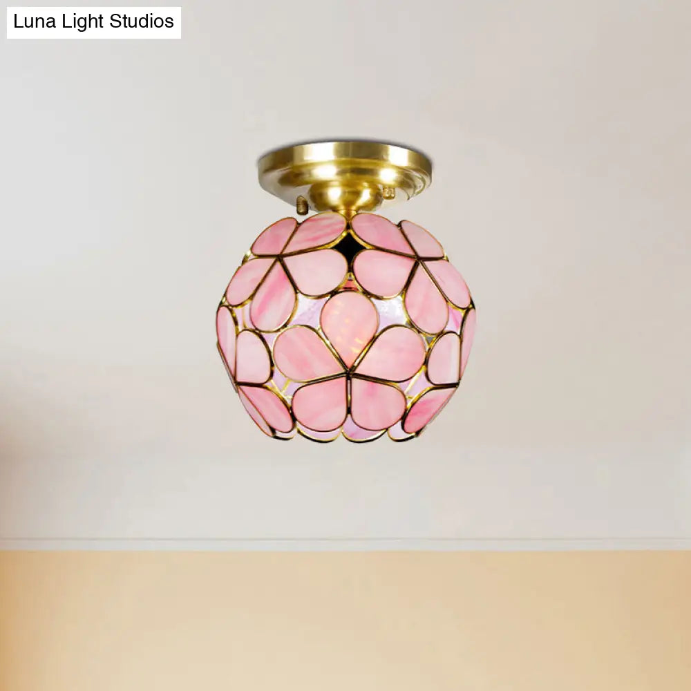 DecorBites™ Victorian Stained Glass Flower Ceiling Light in White/Pink/Orange Semi-Mount