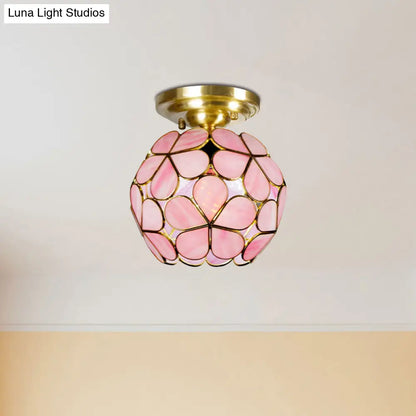 DecorBites™ Victorian Stained Glass Flower Ceiling Light in White/Pink/Orange Semi-Mount
