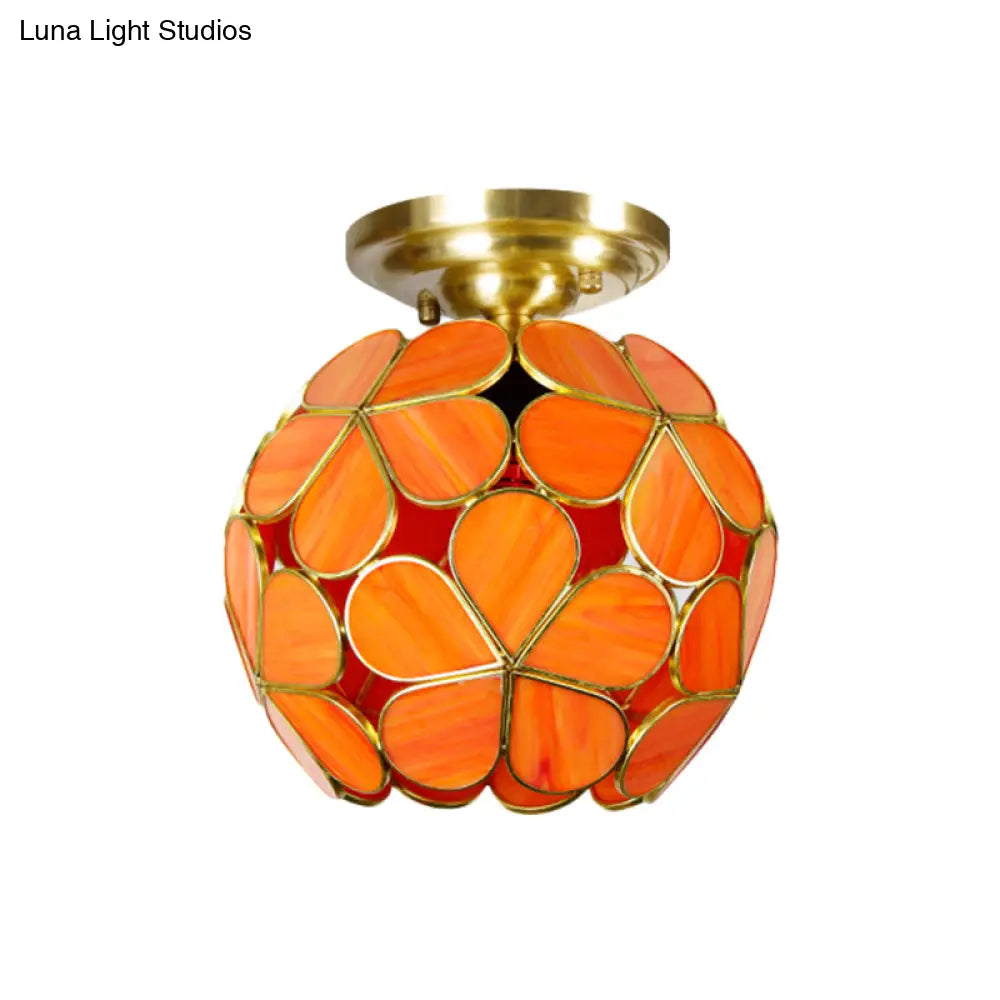 DecorBites™ Victorian Stained Glass Flower Ceiling Light in White/Pink/Orange Semi-Mount