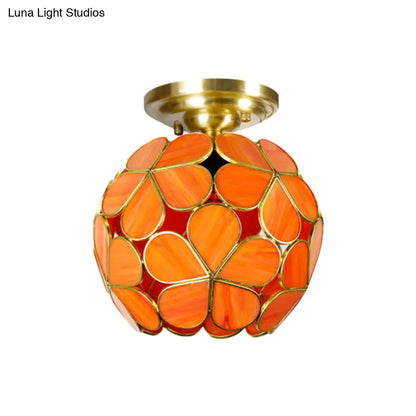 DecorBites™ Victorian Stained Glass Flower Ceiling Light in White/Pink/Orange Semi-Mount