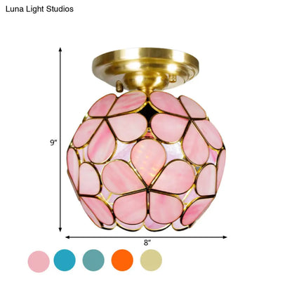 DecorBites™ Victorian Stained Glass Flower Ceiling Light in White/Pink/Orange Semi-Mount