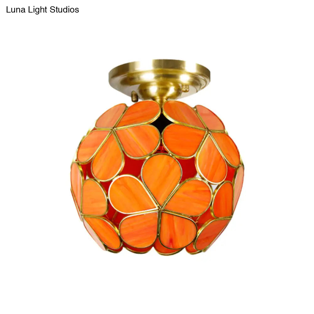 DecorBites™ Victorian Stained Glass Flower Ceiling Light in White/Pink/Orange Semi-Mount