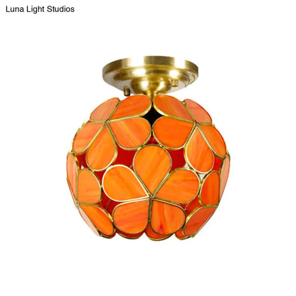DecorBites™ Victorian Stained Glass Flower Ceiling Light in White/Pink/Orange Semi-Mount