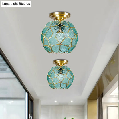 DecorBites™ Victorian Stained Glass Flower Ceiling Light in White/Pink/Orange Semi-Mount