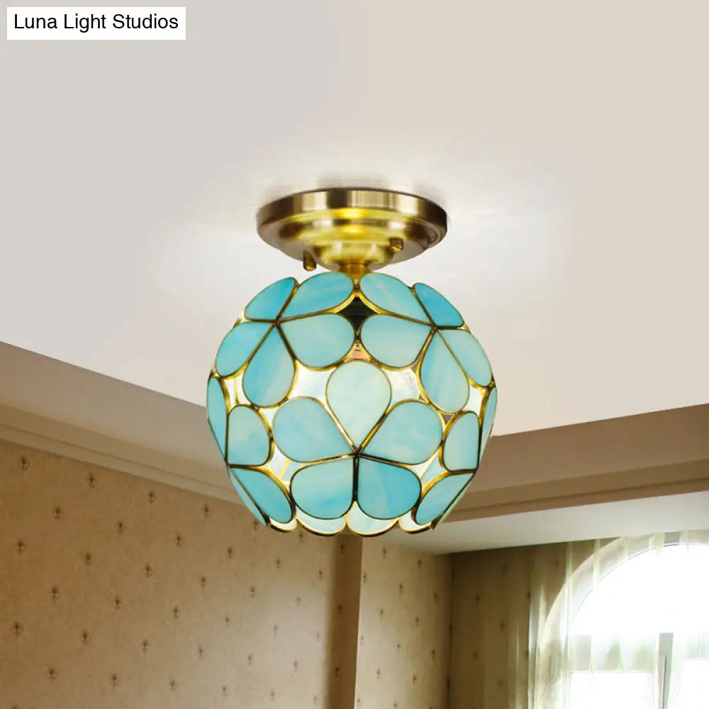 DecorBites™ Victorian Stained Glass Flower Ceiling Light in White/Pink/Orange Semi-Mount