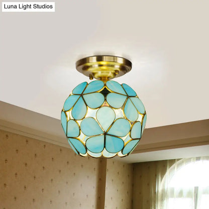 DecorBites™ Victorian Stained Glass Flower Ceiling Light in White/Pink/Orange Semi-Mount