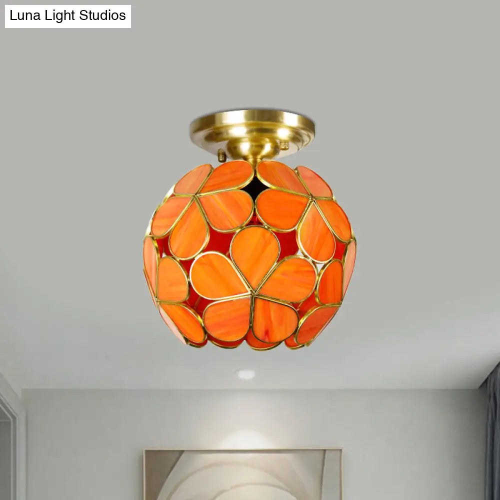 DecorBites™ Victorian Stained Glass Flower Ceiling Light in White/Pink/Orange Semi-Mount
