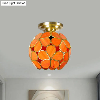 DecorBites™ Victorian Stained Glass Flower Ceiling Light in White/Pink/Orange Semi-Mount