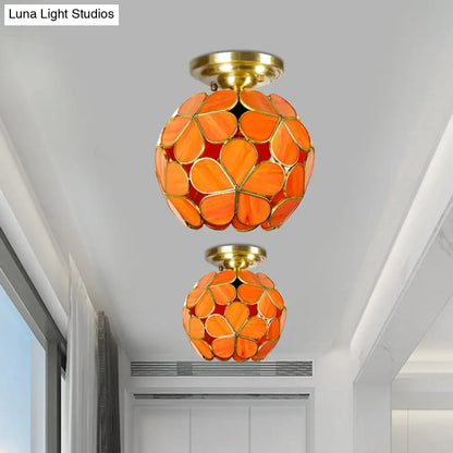 DecorBites™ Victorian Stained Glass Flower Ceiling Light in White/Pink/Orange Semi-Mount