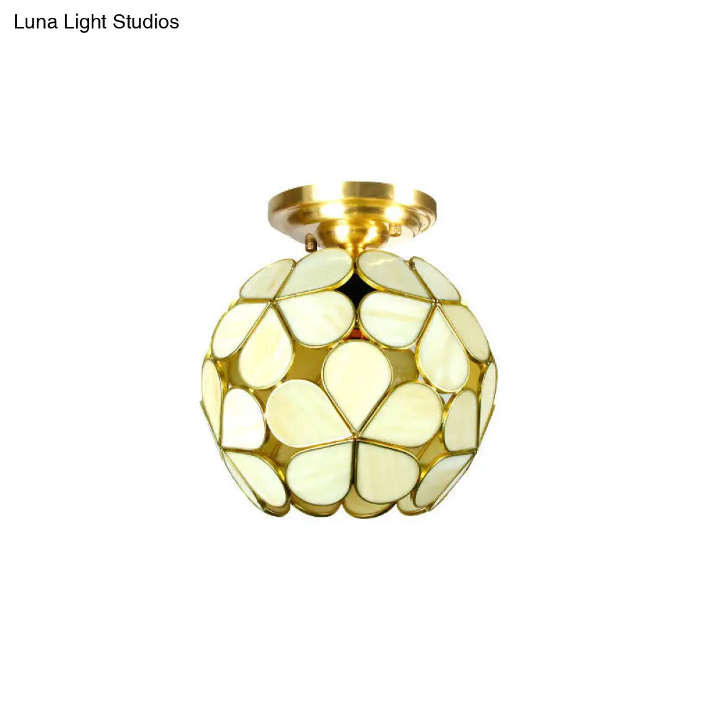 DecorBites™ Victorian Stained Glass Flower Ceiling Light in White/Pink/Orange Semi-Mount