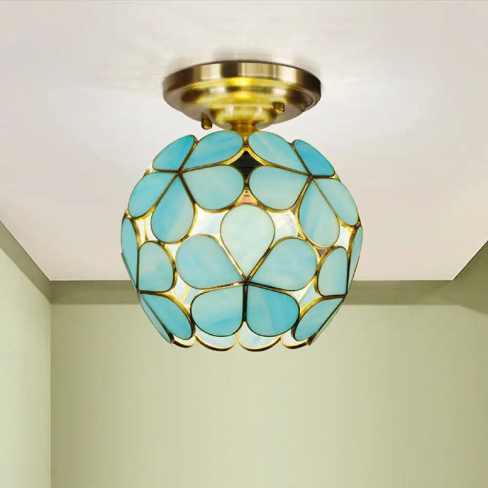 DecorBites™ Victorian Stained Glass Flower Ceiling Light in White/Pink/Orange Semi-Mount