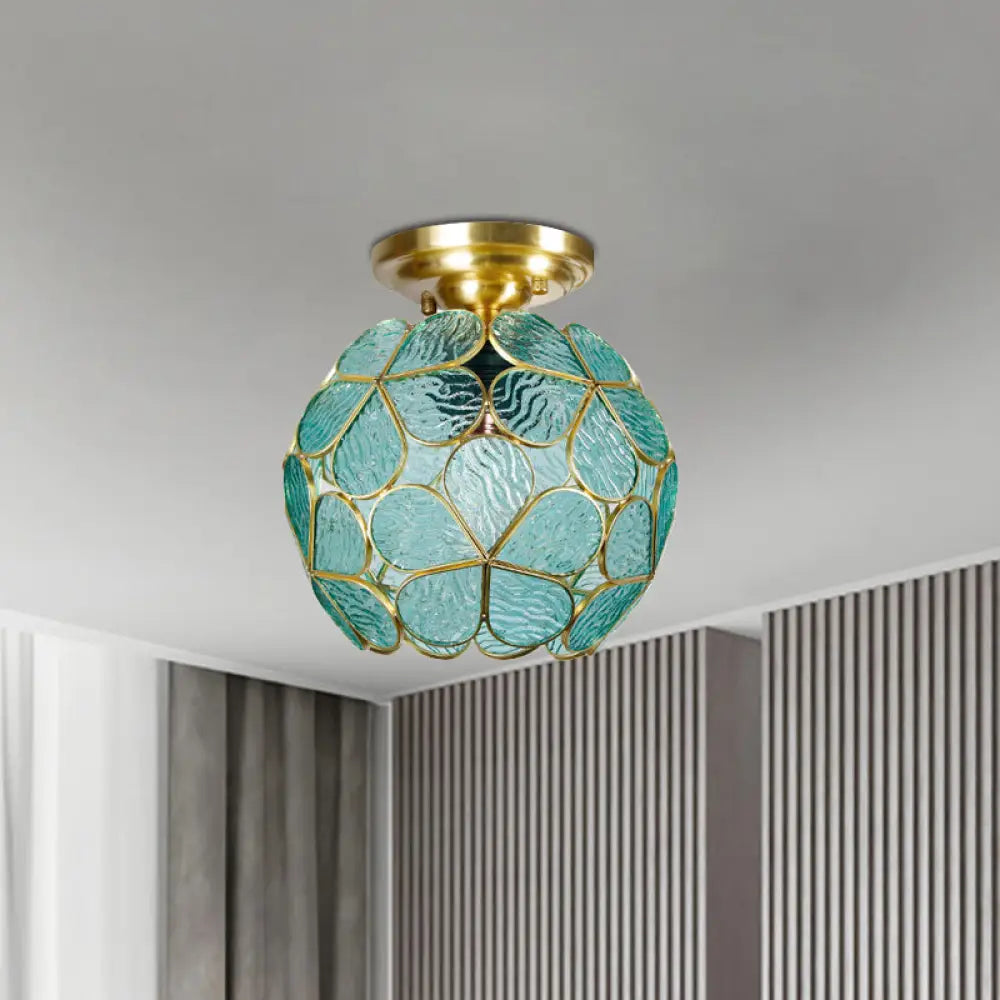 DecorBites™ Victorian Stained Glass Flower Ceiling Light in White/Pink/Orange Semi-Mount