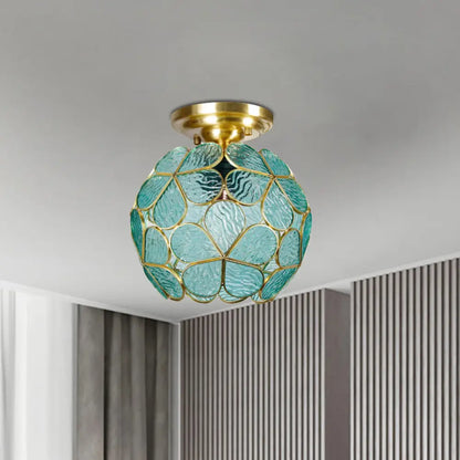 DecorBites™ Victorian Stained Glass Flower Ceiling Light in White/Pink/Orange Semi-Mount
