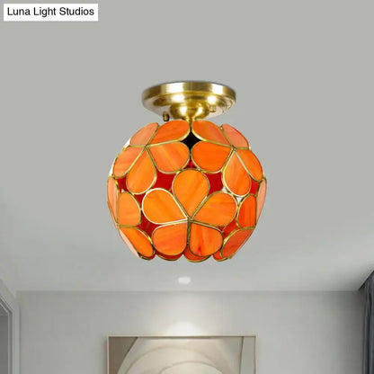 Victorian turquoise stained glass flower ceiling fixture bedroom light