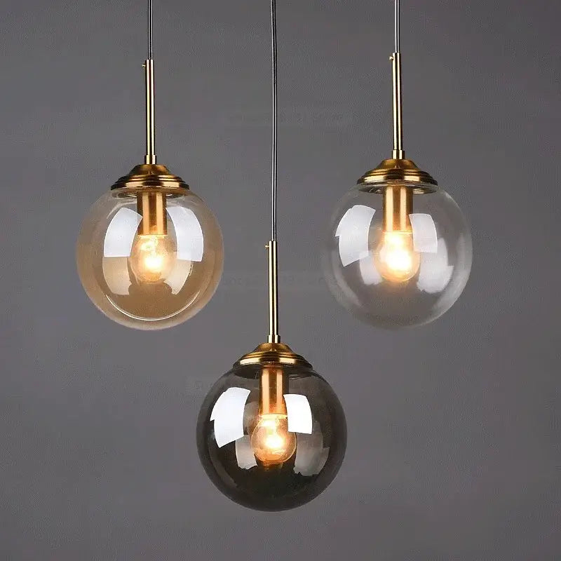 Vintage amber and gray glass ball pendant lights bedroom decor
