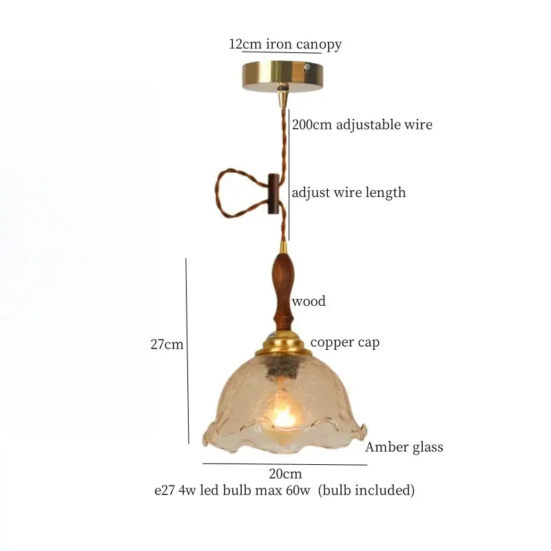 Vintage amber cracked glass led pendant lights kitchen brass accents