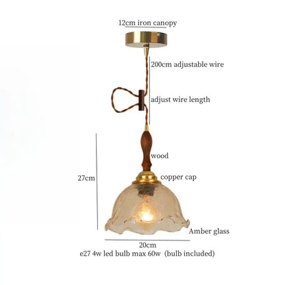 Vintage amber cracked glass led pendant lights kitchen brass accents