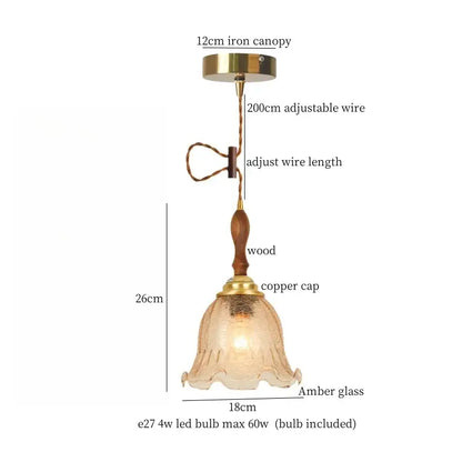 Vintage amber cracked glass led pendant lights kitchen brass accents