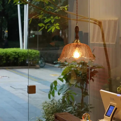 Vintage amber cracked glass led pendant lights kitchen brass accents