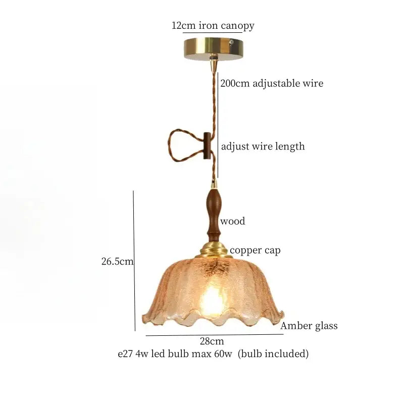 Vintage amber cracked glass led pendant lights kitchen brass accents