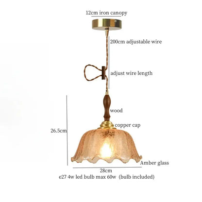Vintage amber cracked glass led pendant lights kitchen brass accents
