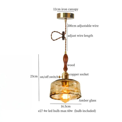 Vintage amber cracked glass led pendant lights kitchen brass accents