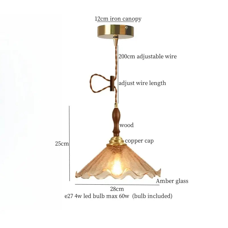 Vintage amber cracked glass led pendant lights kitchen brass accents