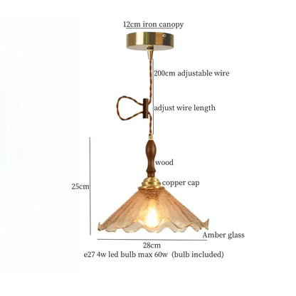 Vintage amber cracked glass led pendant lights kitchen brass accents