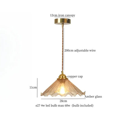 Vintage amber cracked glass led pendant lights kitchen brass accents