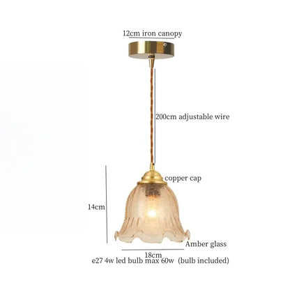 Vintage amber cracked glass led pendant lights kitchen brass accents