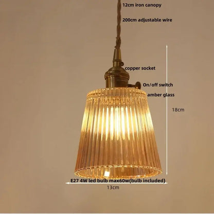 Vintage amber flower glass pendant lamp dining room brass light
