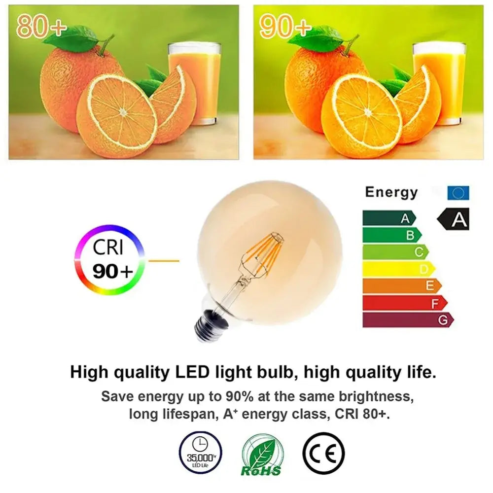 Vintage amber g125 led filament bulb living room globe light