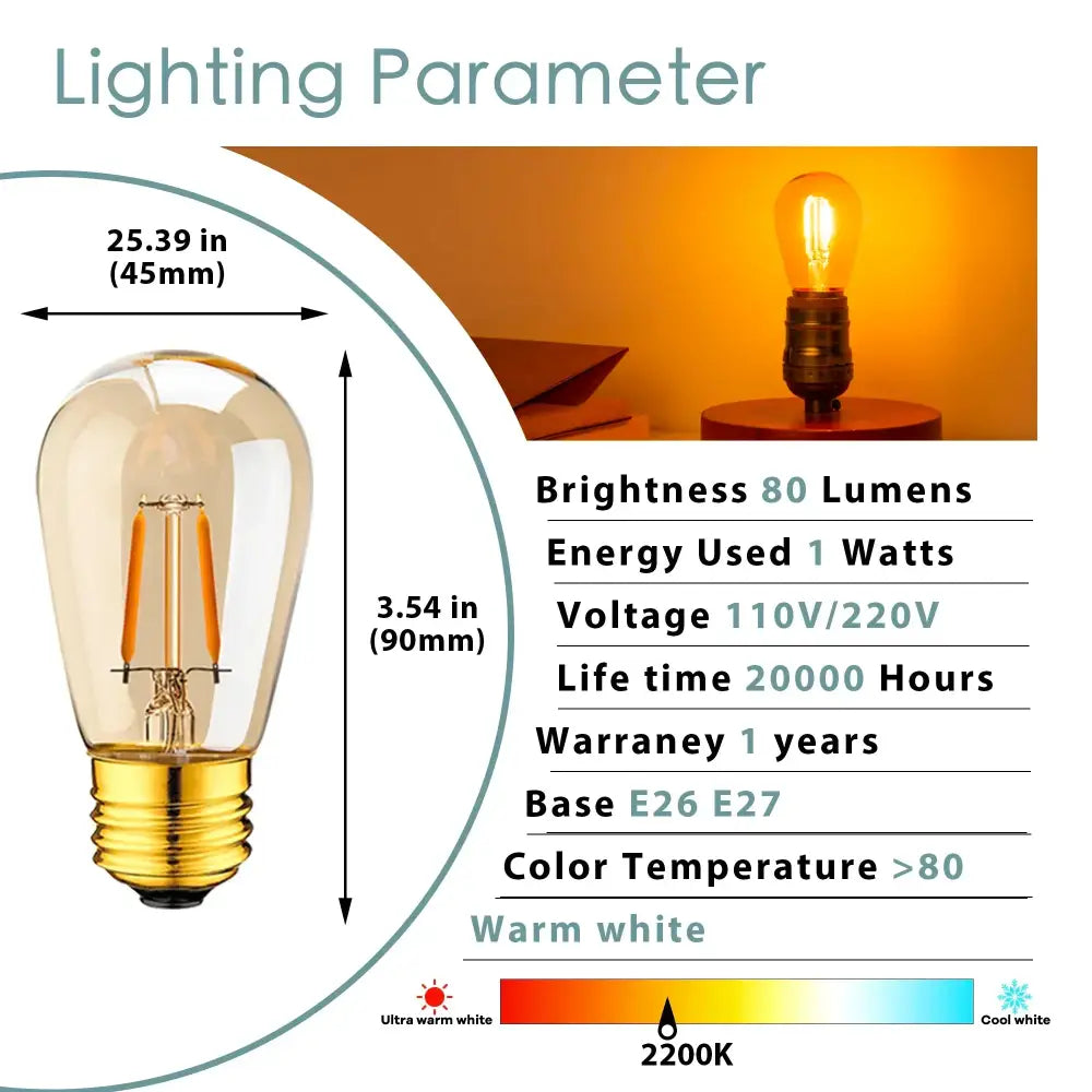 Vintage amber glass dimmable e27 led edison bulb 10-pack dining room