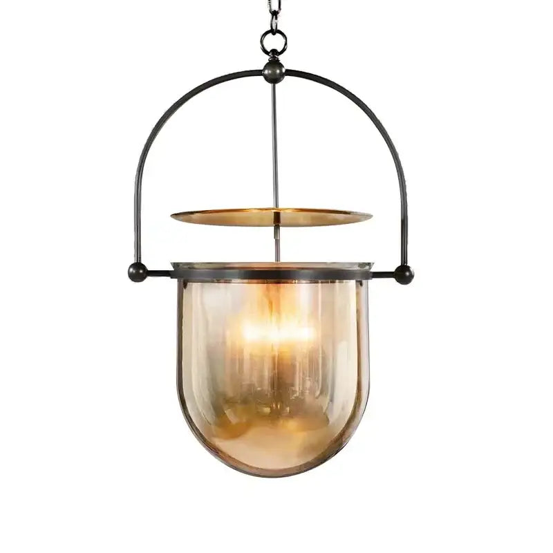 Vintage amber glass pendant light for dining room with brass accent