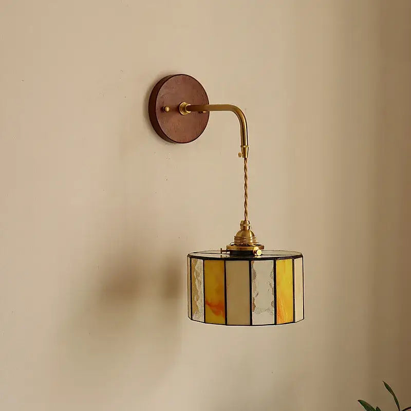 Vintage amber stained glass adjustable led wall lamp bedroom light