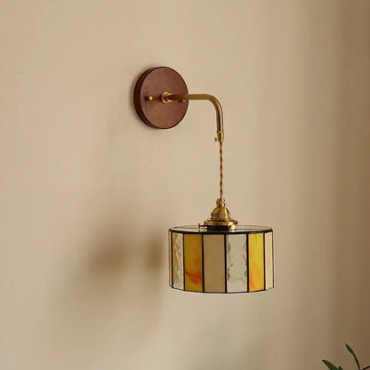 Vintage amber stained glass adjustable led wall lamp bedroom light