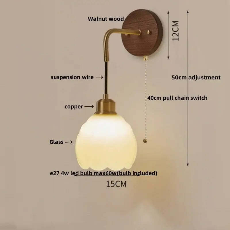 Vintage amber stained glass adjustable led wall lamp bedroom light