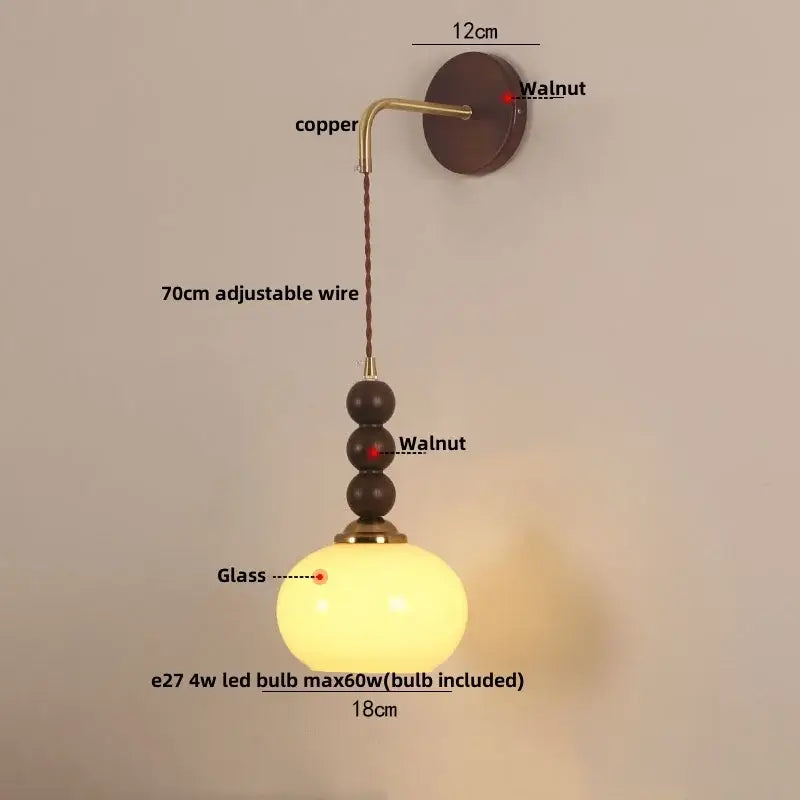 Vintage amber stained glass adjustable led wall lamp bedroom light
