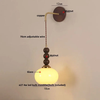Vintage amber stained glass adjustable led wall lamp bedroom light