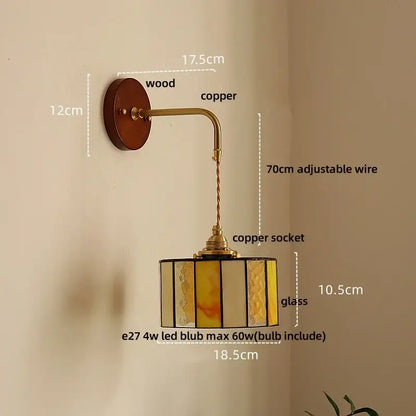 Vintage amber stained glass adjustable led wall lamp bedroom light