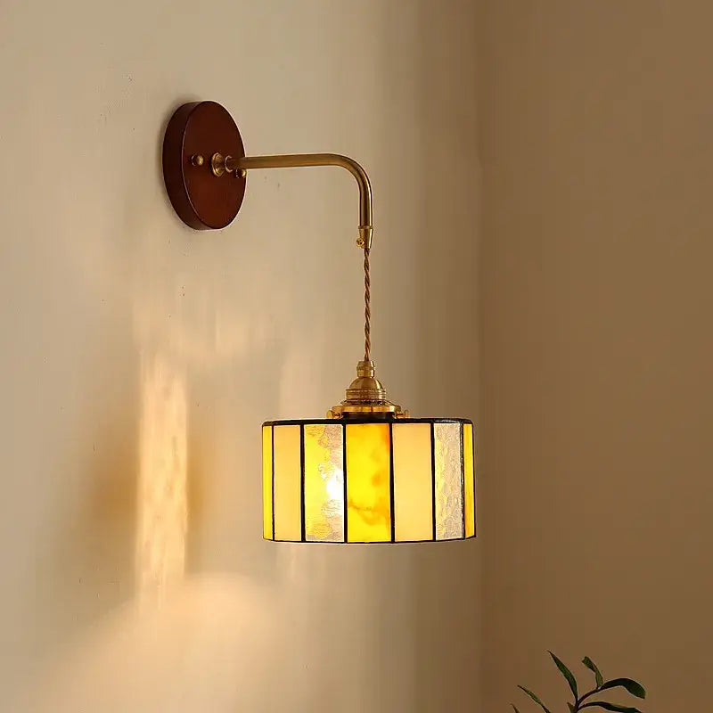 Vintage amber stained glass adjustable led wall lamp bedroom light